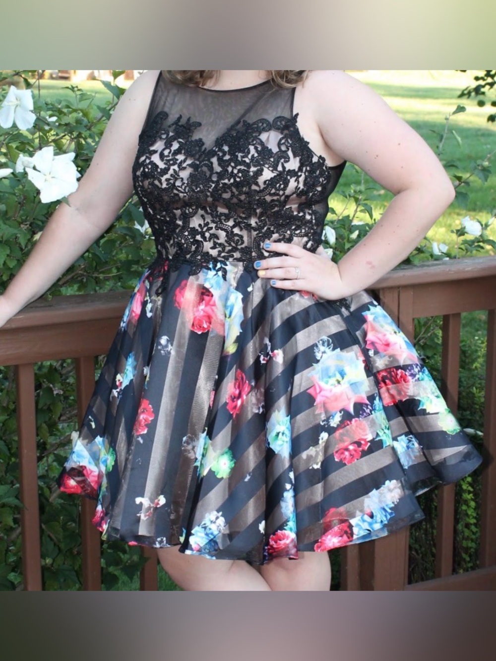 Beautiful Multicolor Floral Sheer Short Formal Dress